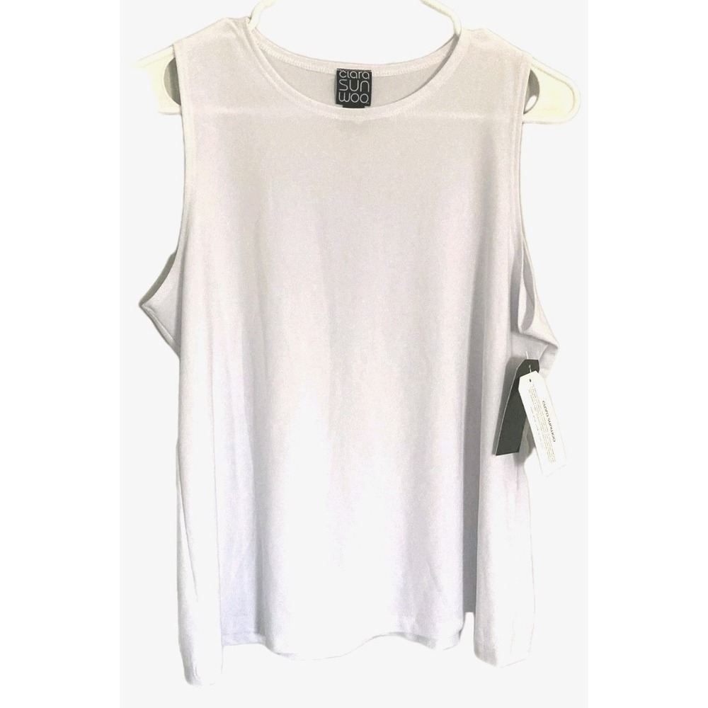 Clara Sunwoo Tank Top Women L White Stretch Jersey Crew Neck Sleeveless NWT